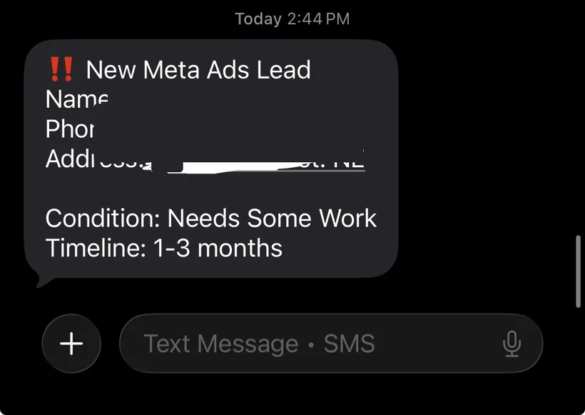 New Meta Ads lead — Salem, Oregon homeowner, needs some work, 1-3 month timeline.