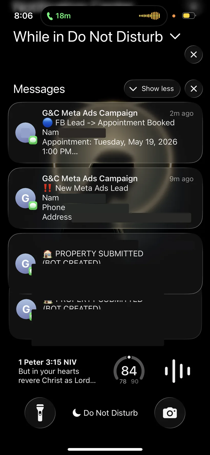 Lead to booked appointment in 7 minutes, plus two bot-created property submissions the same morning.