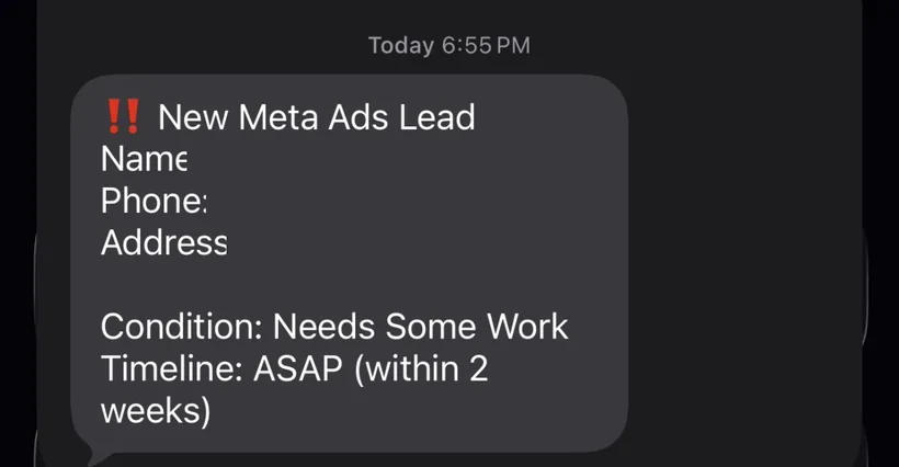 New Meta Ads lead notification - homeowner in Eugene, Oregon, needs some work, ASAP timeline.