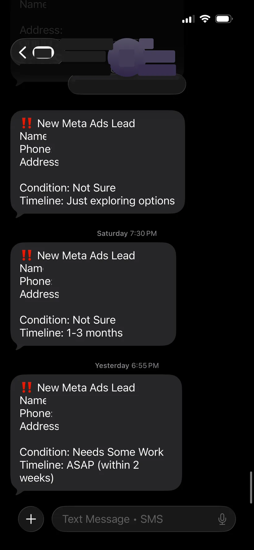 Three Meta Ads leads over the weekend in a client account - Oregon and Washington homeowners.